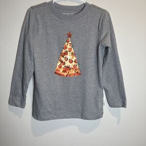 Crewcuts Pizza Christmas Tree Gray Long Sleeve Shirt Boys Size XXS 2/3 NWT